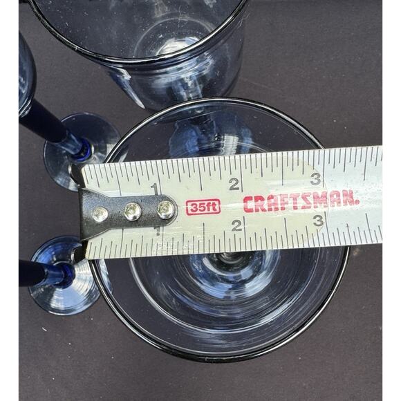 4 Beautiful Handblown Long Stem Wine Goblets Blue Dark Blue Stems 9" Tall - Picture 6 of 10